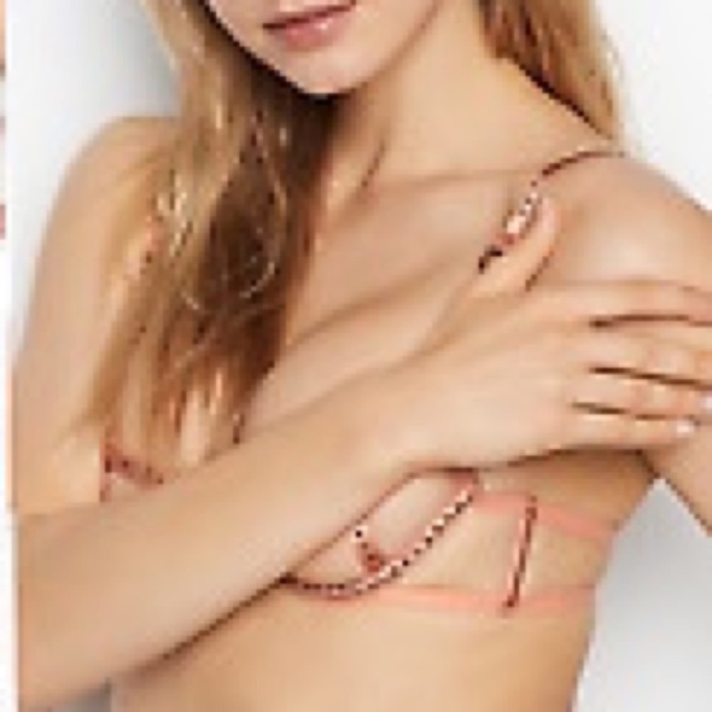 Victoria’s Secret Nude Swarovski Rhinestone Crystal Embellished Caged Bra